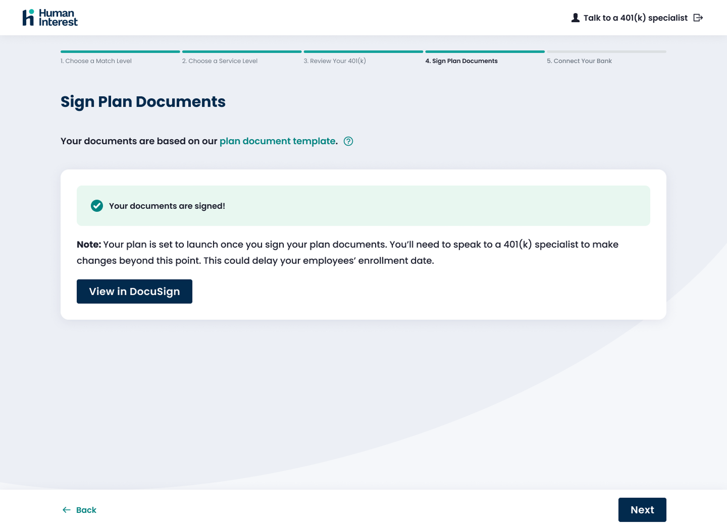 Signing plan documents in Fast Track