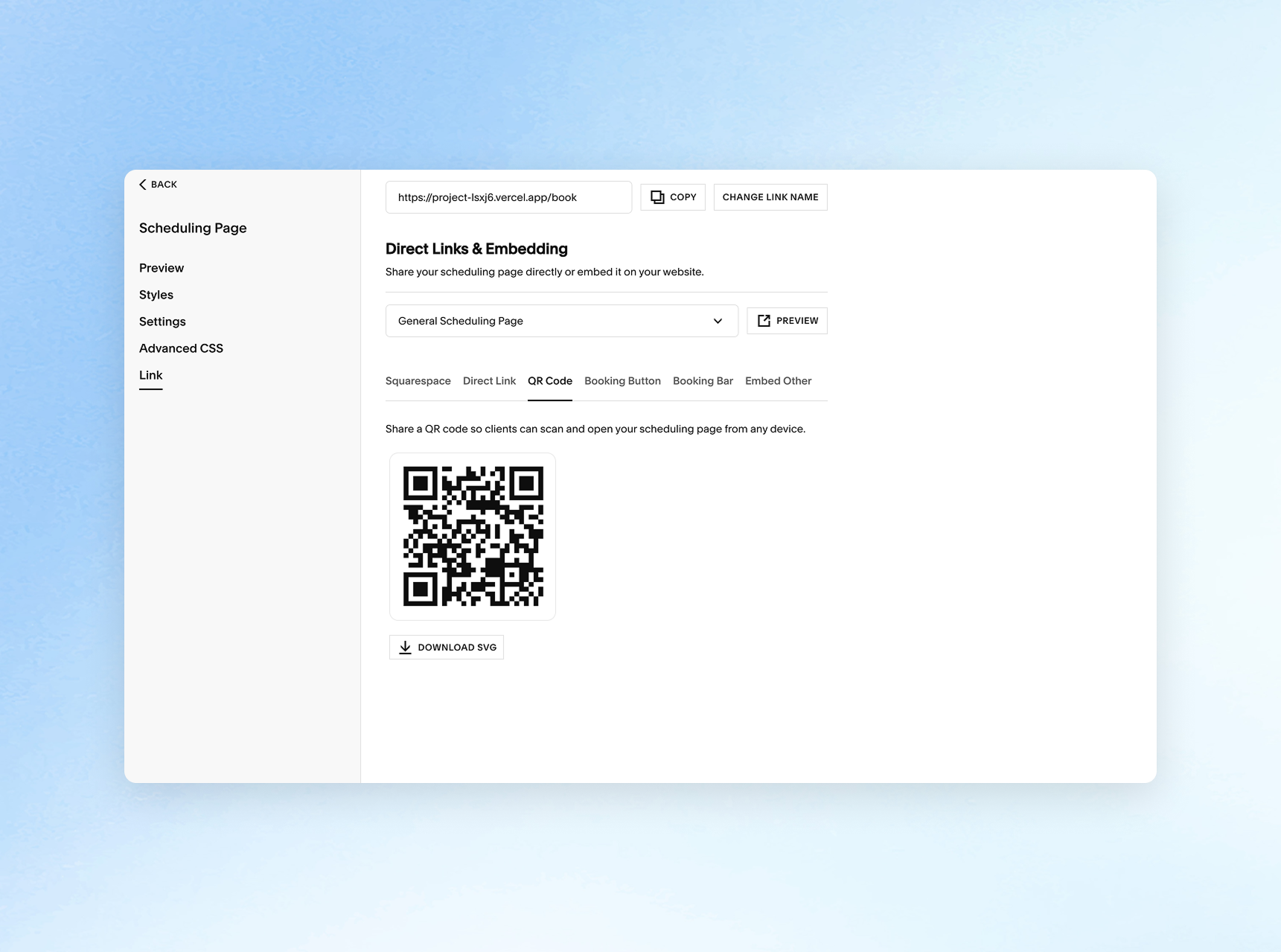 Acuity Scheduling QR code booking flow