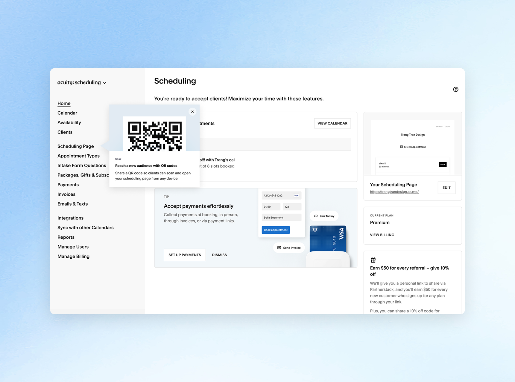 Acuity Scheduling QR code booking flow