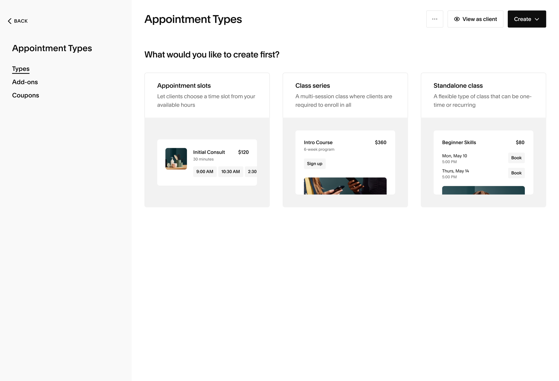 Appointment Types Landings Page